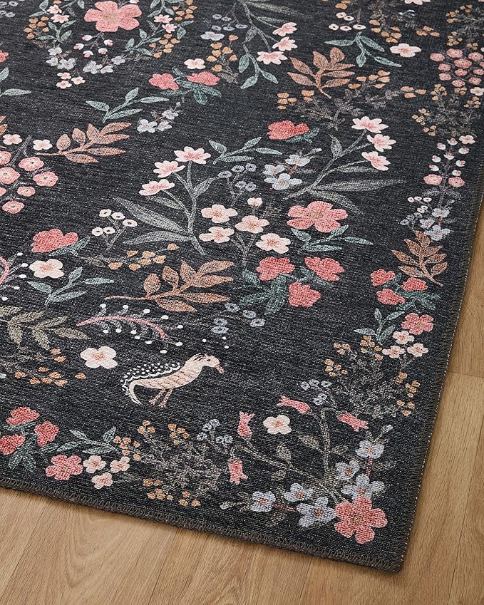 Loloi Rifle Paper Co. Maison Collection MAO-04 Tuileries Black 5'-0" x 5'-0", .19" Pile Height, Round Area Rug