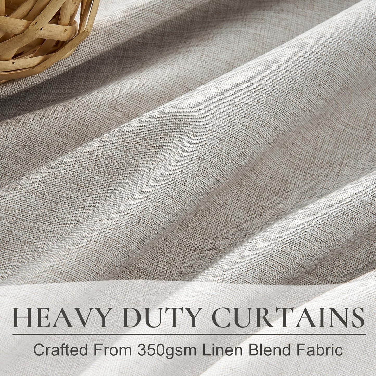 Natural Melange Pleat Room Darkening Curtains 84 Inch Length 2 Panels Set for Living Room, Linen Look Memory Trained Pinch Pleated Bedroom Drapes Thermal 84 Inch Blackout Curtain 40"Wx84"Lx2Panels