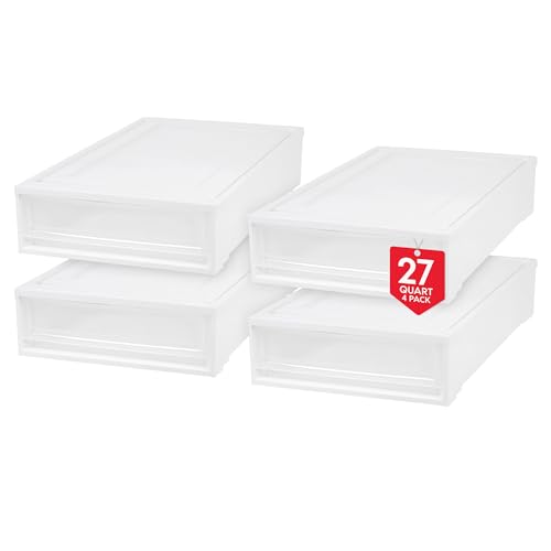 4-Pack, 27 Qt. Under Bed Storage Bin with Sliding Drawers, White (4 Count)