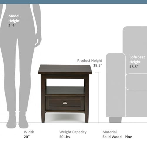 Warm Shaker 20" Wide Solid Wood End Table in Brunette Brown