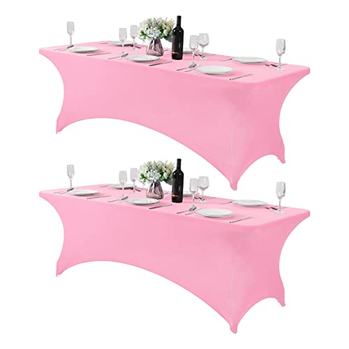 2Pack Spandex Table Cover for 8FT or 4ft or 6ft Table Universal Fitted Stretch Tablecloth for Party