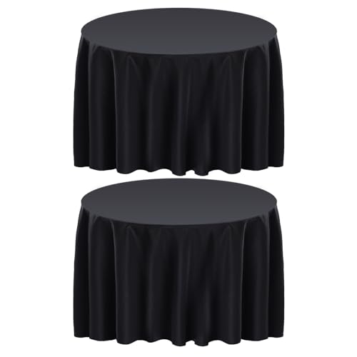 2 Pack 132 Inch Black Tablecloths for Round Tables (2 Count)