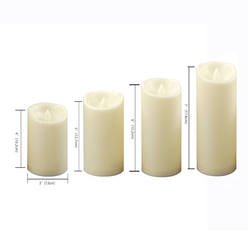 Waterproof Outdoor Battery Operated Flameless Candles with Auto Timer Flickering Plastic Resin Electric LED Pillar Lights for Lantern Patio Garden Wedding Party Decorations Pack of 4 (4 Count)