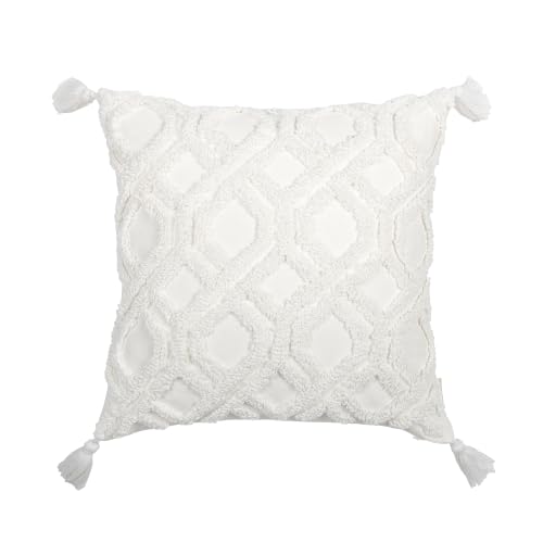 Boho Pillow Covers 18X18 Inch Boho Tufted Throw Pillow Covers Decorative Tassels Cushion Cover Farmhouse Pillow Case for Couch Sofa Bed Living Room Bedroom