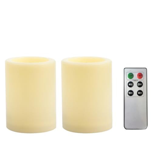 Outdoor Battery Operated Flameless Candles with Remote Timer D3”xH4” 2 PCS (2 Count)