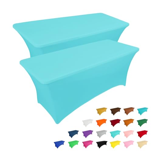 2 Pack 8FT Table Cloth for Rectangular Spandex Blue Mist Cover (2 Count)
