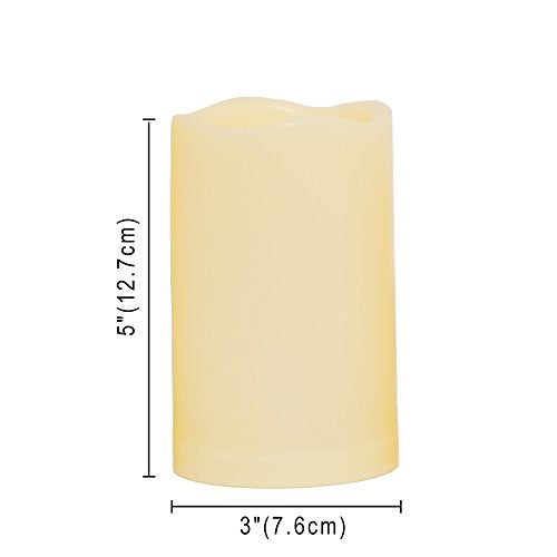 3 Waterproof Outdoor Battery Operated Flameless LED Pillar Candle with Timer Flickering Plastic Resin Electric Decorative Light for Lantern Patio Garden Home Decor Party Wedding (3 Count)
