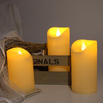 Outdoor Battery Operated Flameless LED Pillar Candles Remote Timer 3 Pack (3 Count)