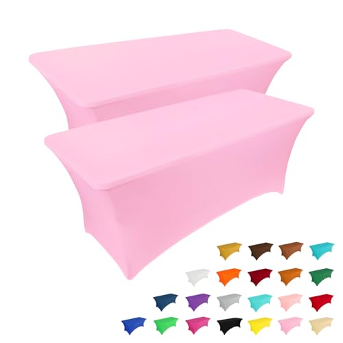 2 Pack 4FT Table Cloth for Rectangular Spandex Pink Table Cover (2 Count)