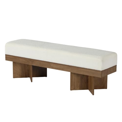 55" Entryway Bench with Faux Lamb Wool