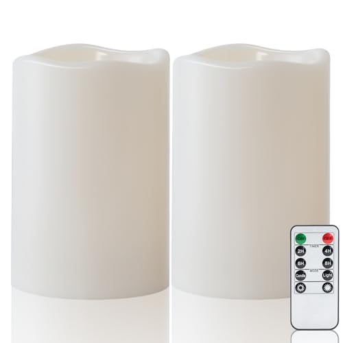 6"x4" Waterproof Outdoor Flameless Pillar Candles with Remote Timer (2 Count)