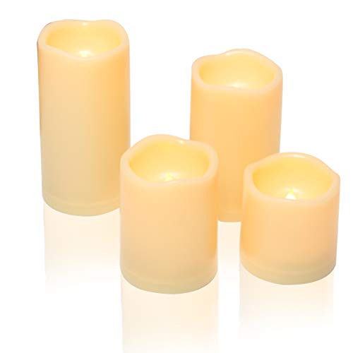 Outdoor Battery Operated Flameless LED Pillar Candles with Auto Timer 4 PCS