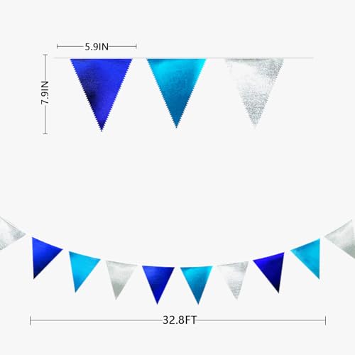Navy Blue Silver Party Decorations Metallic Fabric Triangle Pennant Banner Flag Bunting Garland for Graduation Birthday Retirement Wedding Bachelorette Nautical Ahoy Achor Outdoor Party Supplies (36 Count)