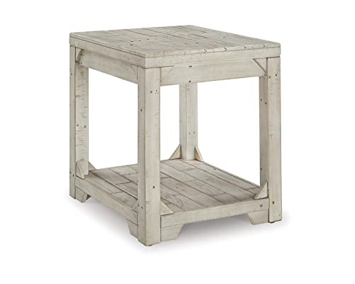 Fregine Farmhouse Rectangular End Table with Lower Open Shelf