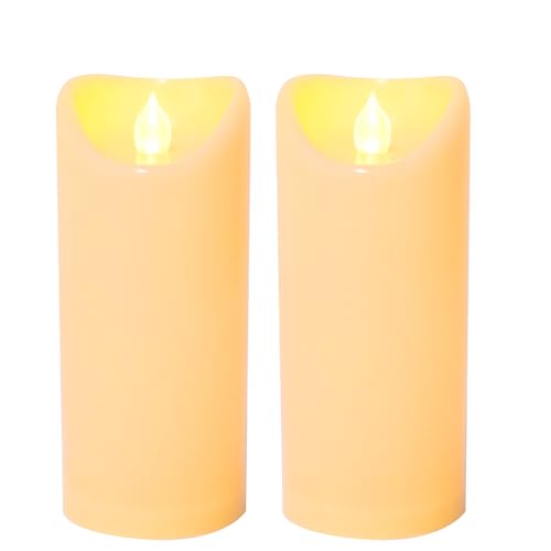 Waterproof Outdoor Battery Operated Flameless Candles with Auto Timer Flickering Plastic Resin Electric LED Pillar Lights for Lantern Patio Garden Wedding Party Decorations 3x7 Inches Ivory 2 Pack (2 Count)