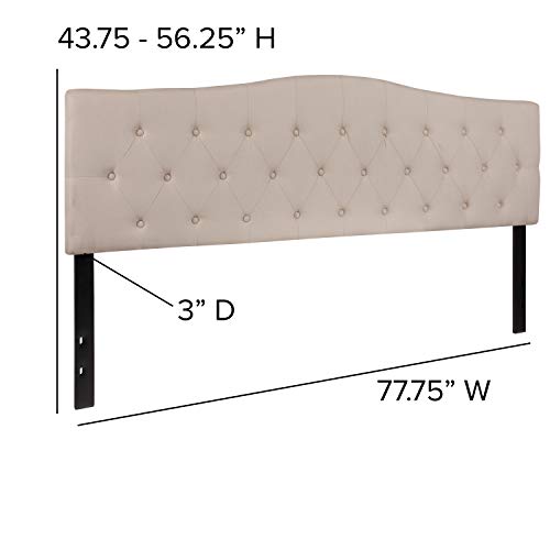 Cambridge Button Tufted and Diamond Stitched Upholstered King Size Headboard in Beige Fabric