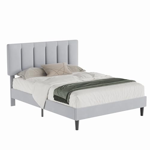 Queen Size Bed Frame with Upholstered Headboard