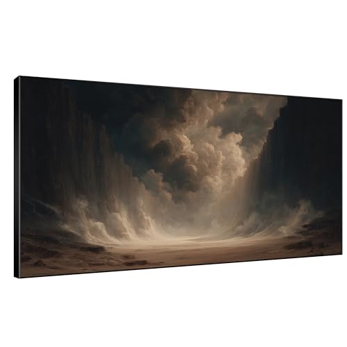 24"x46" Extra Large Framed Wall Art Dramatic Canyon Storm Cloudscape Illustration for Home Living Room Bedroom Decor