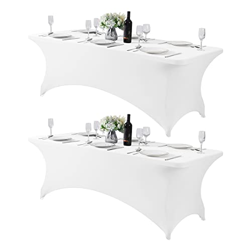 2Pack Spandex Table Cover for 8FT or 4ft or 6ft Table Universal Fitted Stretch Tablecloth for Party