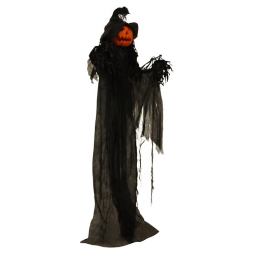 6.0 Ft Poseable Lighted Pumpkin Witch with Sound (68" Standing Pumpkin Man)