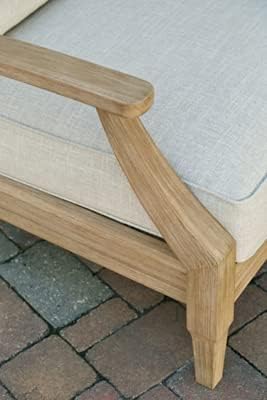 Signature Design by Ashley Clare View Outdoor Lounge Chair, All-weather Foam Cushion, Protective Finish, Eucalyptus Wood , 30" W x 35" D x 32" H, Beige