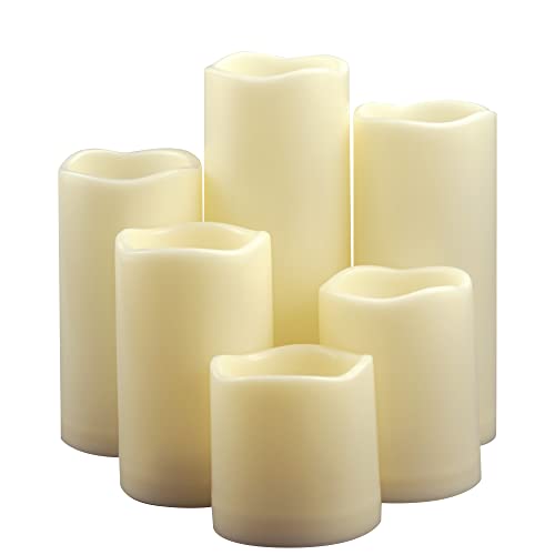 Outdoor Battery Operated Flameless LED Pillar Candles with Auto Timer 6 PCS (6 Count)