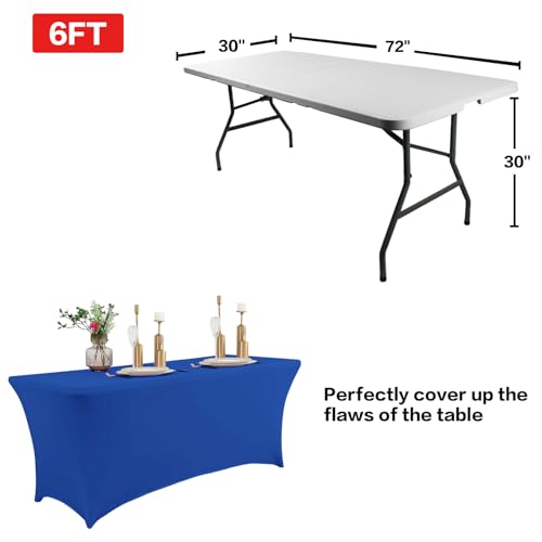 2 Pack 6FT Table Cloth for Rectangular Spandex Royal Blue Cover (2 Count)