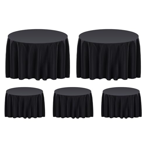 5 Pack 132 Inch Black Tablecloths for Round Tables (5 Count)