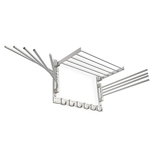 BGT Wash Clothes Drying Rack Wall Mount Laundry Room Organizer with Hooks & Swing Arms