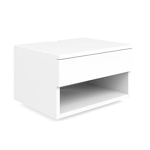 Jackson Wall Mounted Floating Bedroom Nightstand with Storage Drawer and Modern Open Shelf Cubby Set of 2