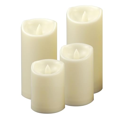 Waterproof Outdoor Battery Operated Flameless Candles with Auto Timer Flickering Plastic Resin Electric LED Pillar Lights for Lantern Patio Garden Wedding Party Decorations Pack of 4 (4 Count)