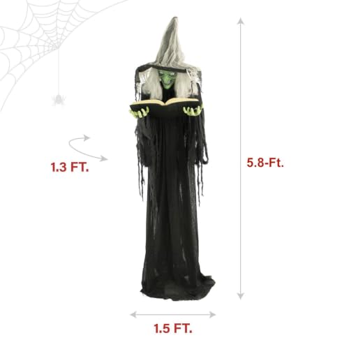 Life Size Talking Witch Holding Spell Book (72" Standing Witch w/Book)