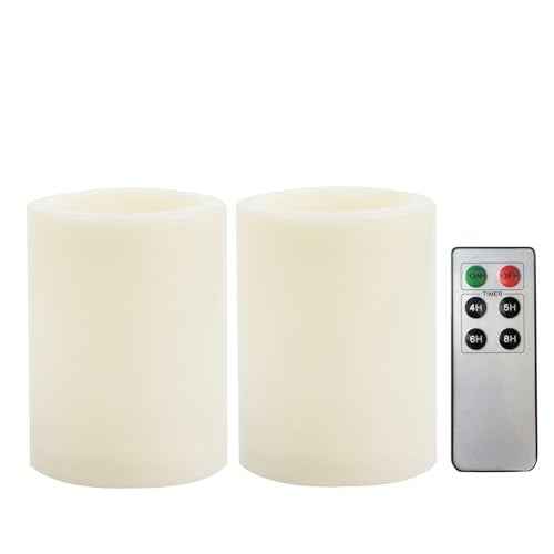 Outdoor Battery Operated Flameless Candles with Remote Timer D3”xH4” 2 PCS (2 Count)