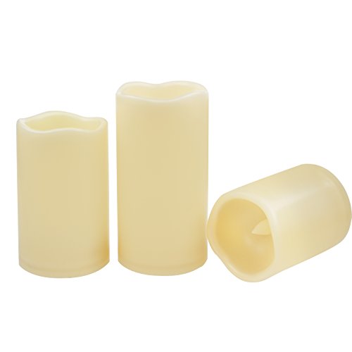 Outdoor Battery Operated Flameless LED Candles with Timer D3”xH4 (3 Count)