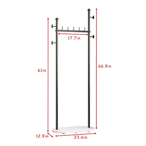 Black Clothing Racks with Marble Base Modern Coat Racks Freestanding Black Clothes Rack with Shelves for Bedroom Heavy Duty Garment Racks in Hallway