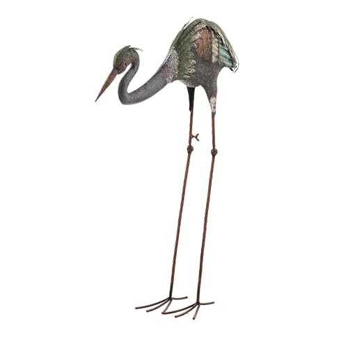 30" Tall Outdoor Rustic Metal Bowing Crane Statue Yard Art Decoration