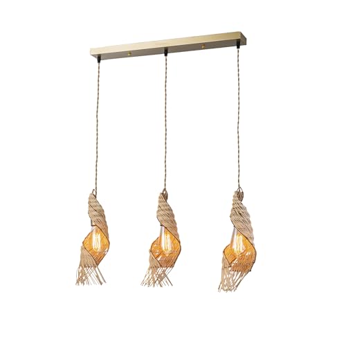 3 Light Modern Rattan Kitchen Island Pendant