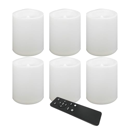 Outdoor Battery Operated Flameless LED Pillar Candles Remote D3”xH4” 6 Pack