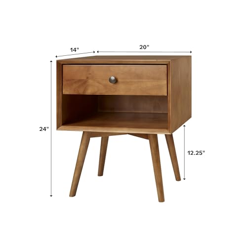 Mid Century Modern Wood Nightstand Side Table Bedroom Storage Drawer and Shelf Bedside End Table