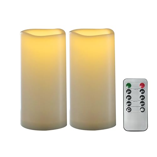 Outdoor Battery Operated Flameless LED Pillar Candles Remote D3”xH6” 2 Pack