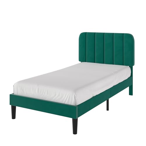 Twin Size Bed Frame with Upholstered Headboard