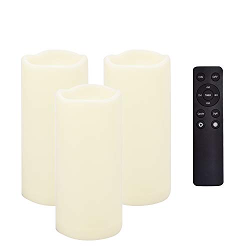 Outdoor Battery Operated Flameless Candles with Remote Timer D3”xH7” 3 PCS