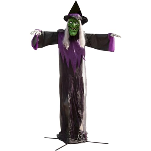 15.1 Ft. Mounted Flying Witch Animatronic with Lights (15ft Animated Towering Witch)