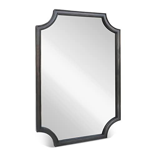 24" x 36" Full Scalloped Corners Arch Rectangle Wall Mirror with Wood Frame for Entryway