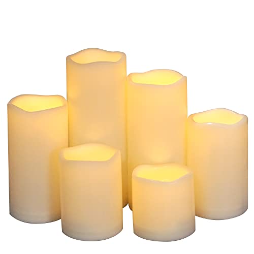 Outdoor Battery Operated Flameless LED Pillar Candles with Auto Timer 6 PCS (6 Count)