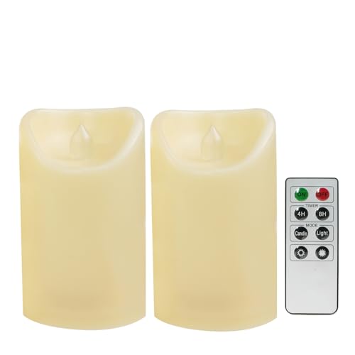 Outdoor Battery Operated Flameless Candles with Remote Timer Waterproof Flickering Plastic Electric LED Pillar Lights for Lantern Patio Garden Wedding Party Decorations 3x5 Inches 2 Pack (2 Count)