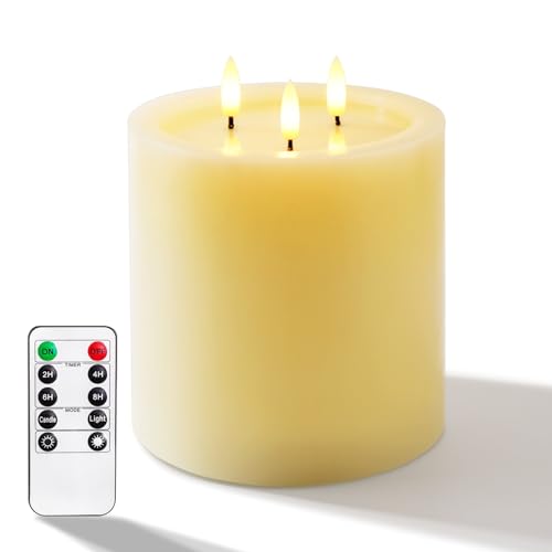3 Wick Extra Large Flameless Pillar Candles with Timer Remote