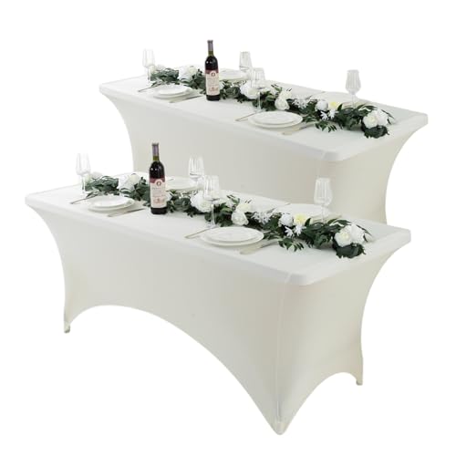 2 Pack 6ft Ivory Spandex Tablecloth (2 Count)