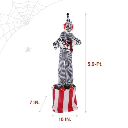 5.9 Ft. Talking Clown on Stage Halloween Animatronic (6ft Clown on Stand)