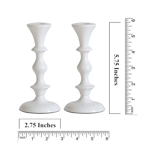 White Metal Taper Candle Holders Set of 2